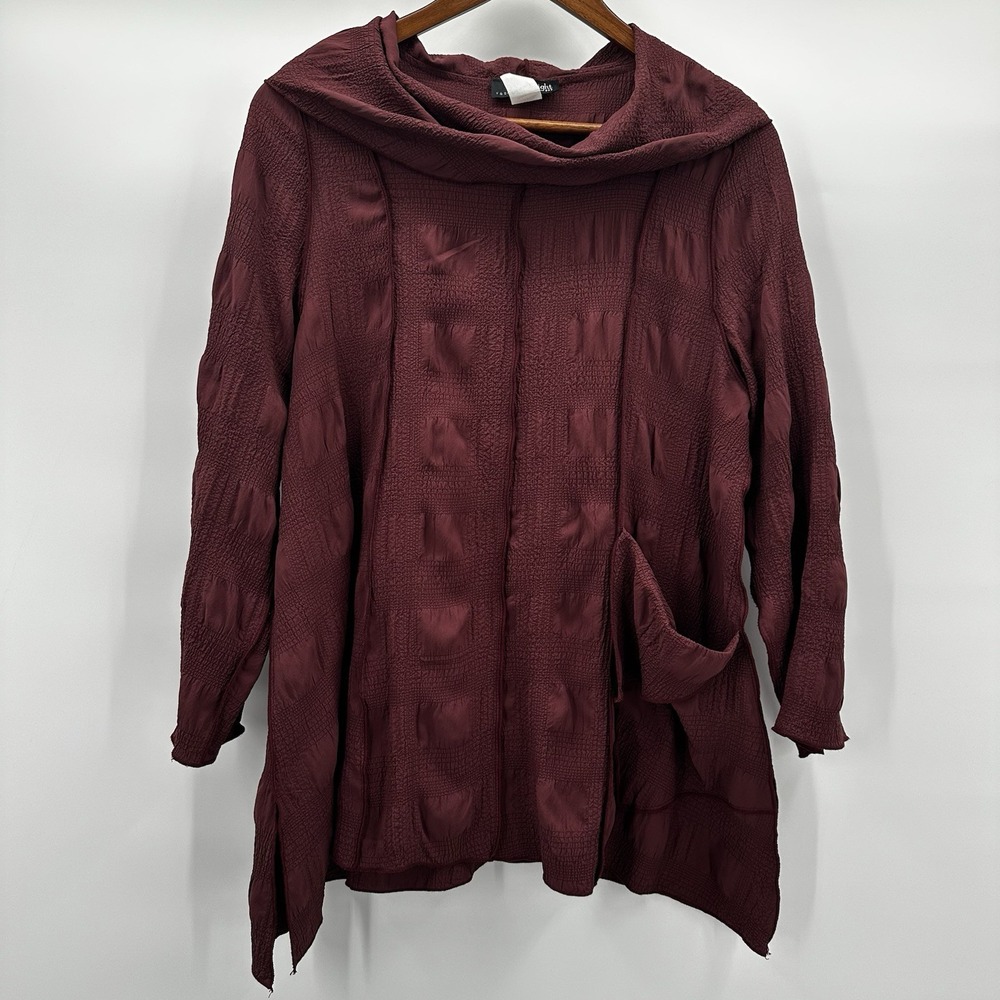 Moonlight‎ Tunic Womens Small Red Burgandy Cowl Textured Pockets Boxy Lagenlook